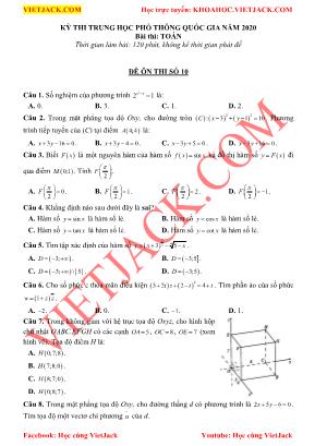 Đề thi thử Tốt nghiệp THPT môn Toán - Mã đề 10 - Năm học 2020